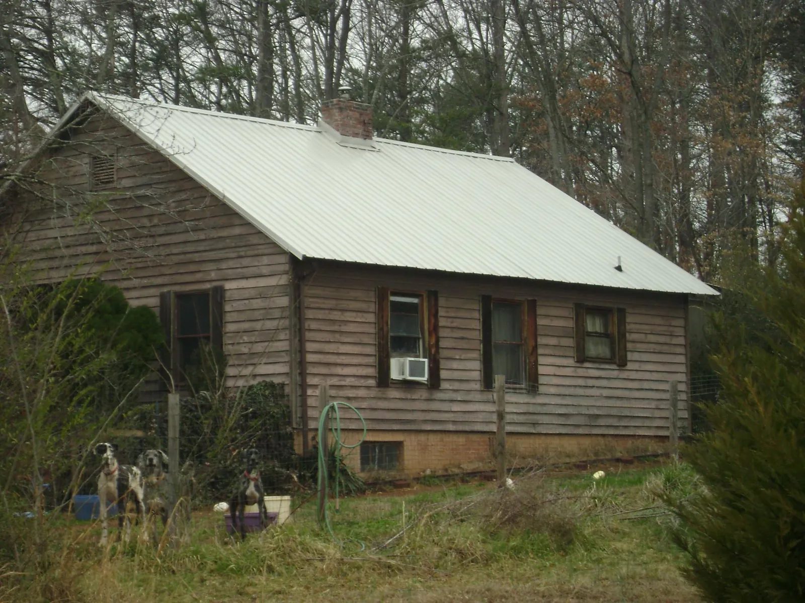 White metal roof on an old wood sided farmhouse, from a Asphalt Shingle Roof Repair job in Wrightsville Beach